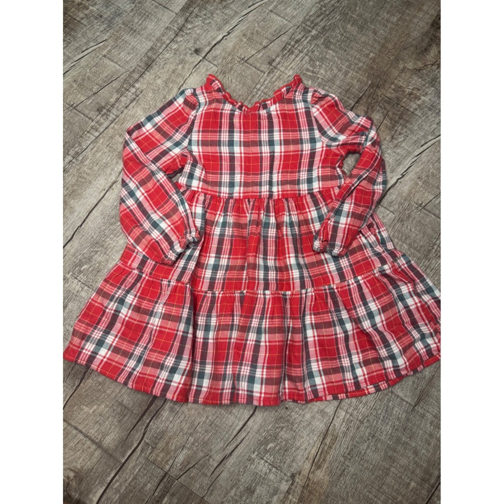 Toddler Girls Red Plaid Tiered Long Sleeve Holiday Dress 2T